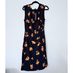 Catherine Malandrino Black Orange Floral Dress Size 14 NWT Ruched Stretch Sheath